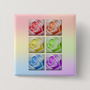 Macro Rainbow Roses 2 Inch Square Button