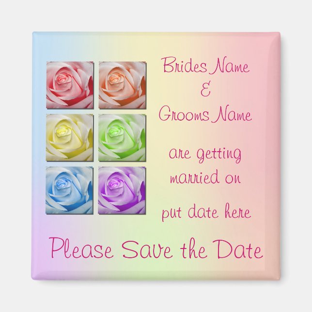 Macro Rainbow Roses Wedding Save The Date Magnet (Front)
