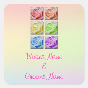 Macro Rainbow Roses Wedding Stickers