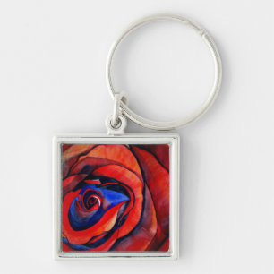 Macro red rose abstract art painting keychain