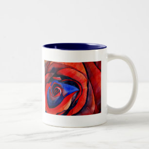Macro red rose abstract art painting Two-Tone coffee mug