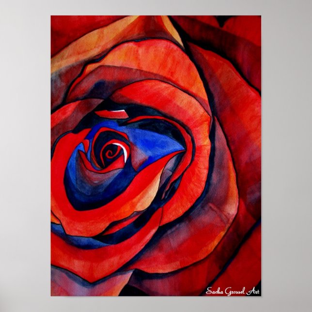 Macro red rose abstract watercolor art painting poster (Front)