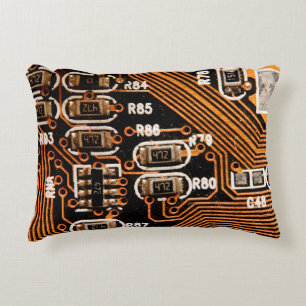 macro shot of circuitboard,cables,capacitors,card, accent pillow