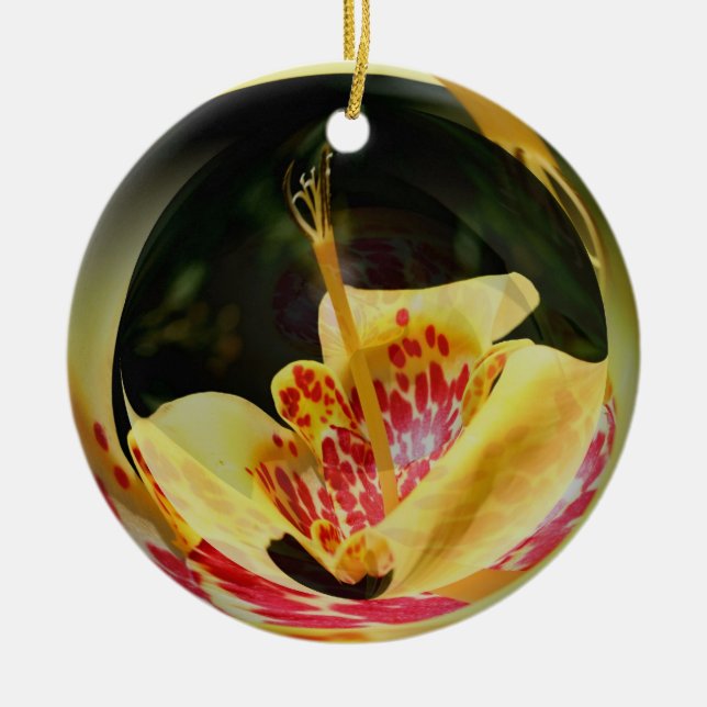 Macro Spotted Yellow Lily Flower Art Ornament (Front)