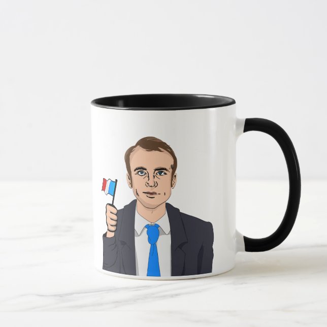 Macron Cartoon with French Flag Mug (Right)