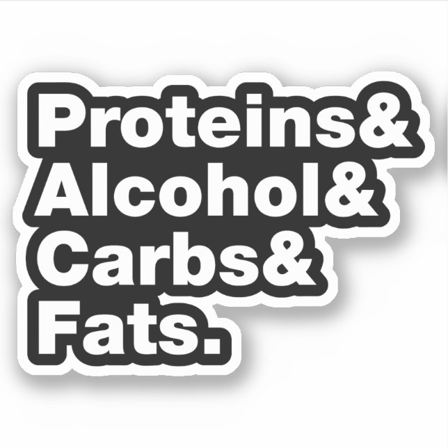 Macronutrients. Proteins & Alcohol & Carbs & Fats. (Front)