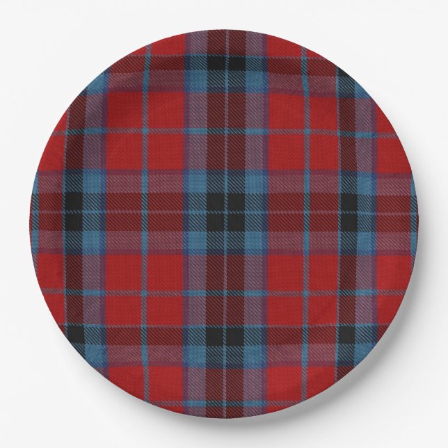MacTavish Tartan Red and Blue Plaid Paper Plate (Front)