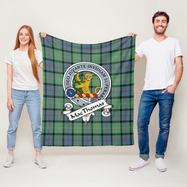 MacThomas Ancient Clan Badge Tartan Plaid Fleece Blanket (In Situ)