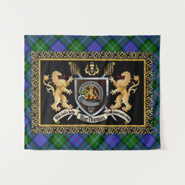 MacThomas Clan Badge & Motto w/Lions  Tapestry (Front (Horizontal))