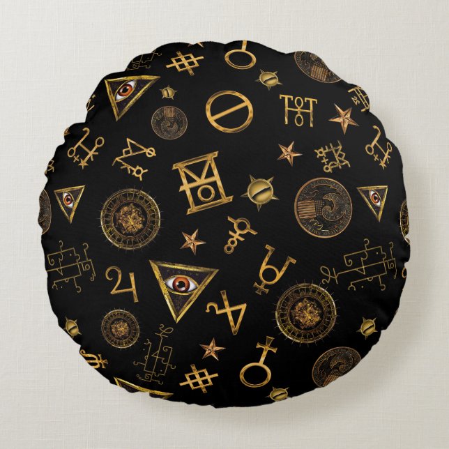 MACUSA™ Magic Symbols And Crests Pattern Round Pillow (Front)