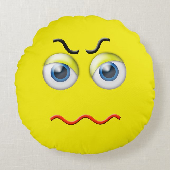 Mad Angry Emoji Round Pillow (Front)