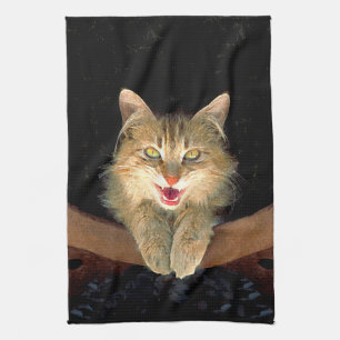 Mad Cat Painting - Cute Original Cat Art Kitchen Towel