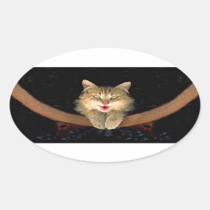Mad Cat Painting - Cute Original Cat Art Oval Sticker