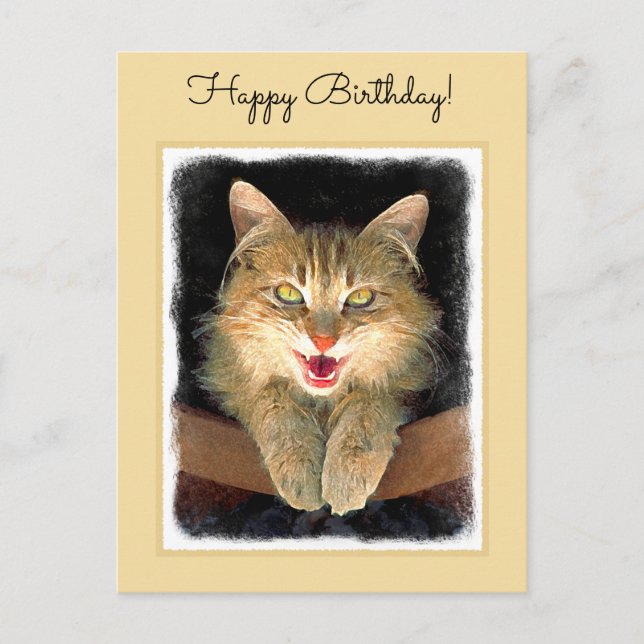 Mad Cat Painting - Cute Original Cat Art Postcard (Front)