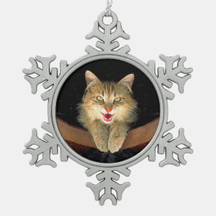 Mad Cat Painting - Cute Original Cat Art Snowflake Pewter Christmas Ornament
