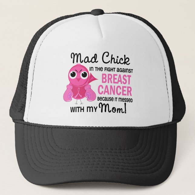 Mad Chick 2 Mom Breast Cancer Trucker Hat (Front)
