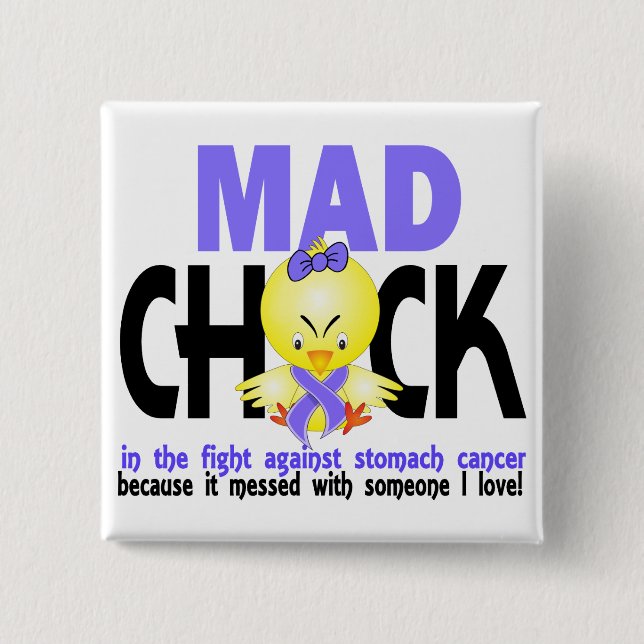 Mad Chick In The Fight Stomach Cancer 2 Inch Square Button (Front)