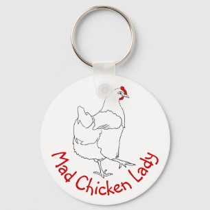 Mad Chicken Lady Funny Cute Animal Art Drawing Keychain