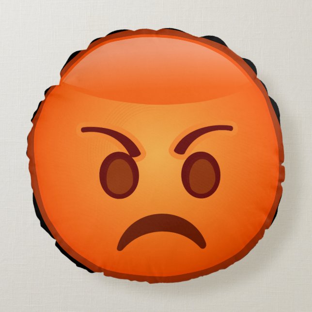 Mad Emoji Face Round Pillow (Front)