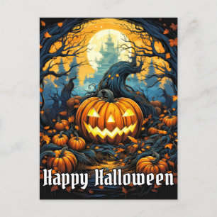 Mad Glowing Pumpkin   Happy Halloween Postcard
