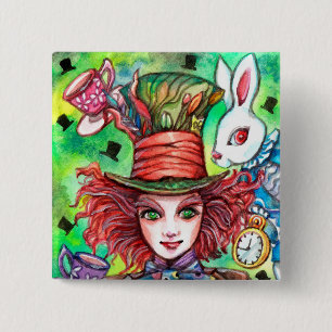 Mad Hatter and Rabbit 2 Inch Square Button