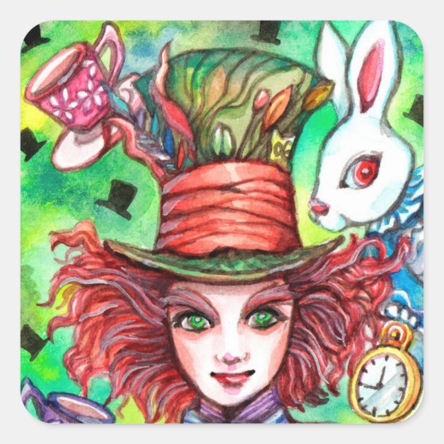 Mad Hatter and Rabbit Square Sticker (Front)