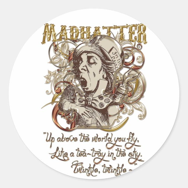 Mad Hatter Carnivale Style (with poem) Classic Round Sticker (Front)