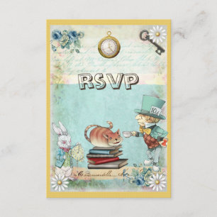 Mad Hatter & Cat RSVP Bring a Book Baby Shower Card