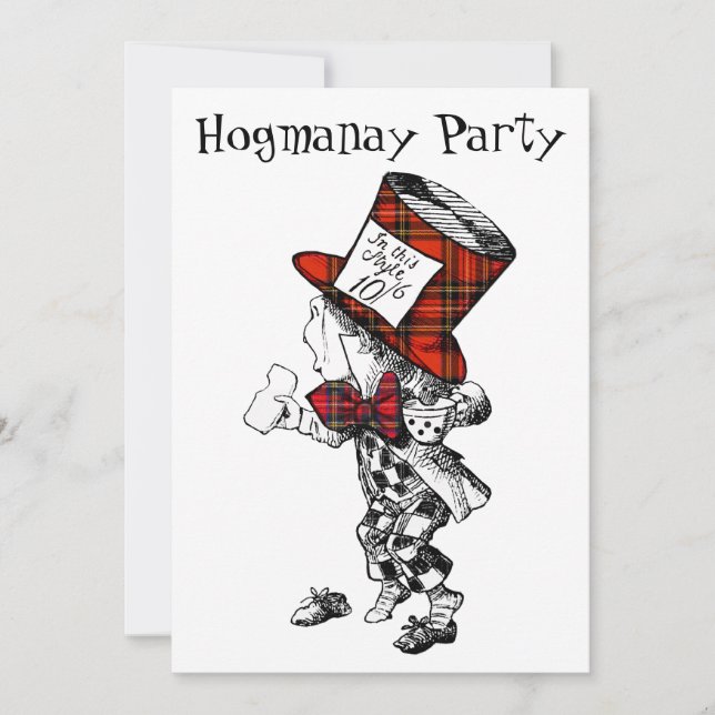 Mad Hatter Scottish Hogmanay Party Invitation Card (Front)