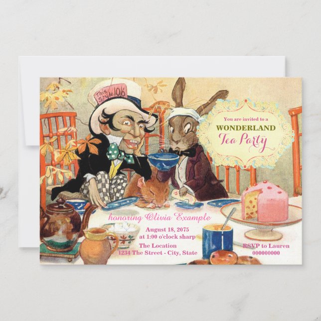 Mad Hatter Tea Alice in Wonderland Birthday Party Invitation (Front)