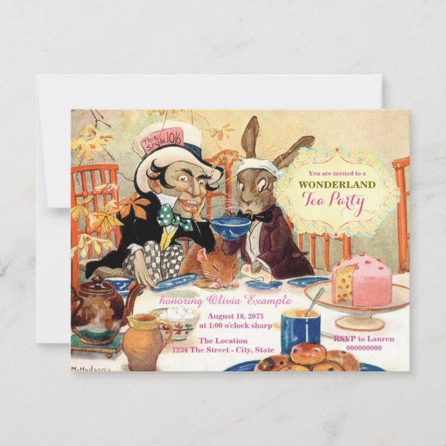 Mad Hatter Tea Alice in Wonderland Birthday Party Invitation (Front)