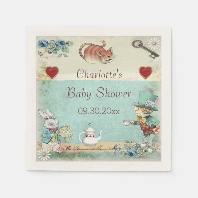 Mad Hatter Tea Party Baby Shower Personalized Napkin (Front)