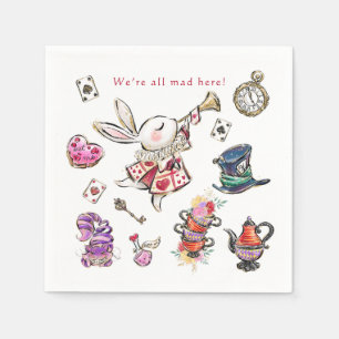 Mad Hatter Tea Party Rabbit Watercolor Birthday Napkin
