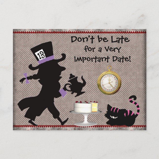 Mad Hatter Tea Party Save the Date Baby Shower Announcement Postcard (Front)