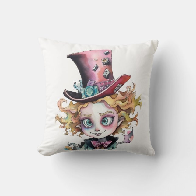 Mad Hatter Throw Pillow (Front)