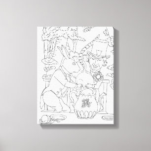 Mad hatter white rabbit door mouse colouring page canvas print