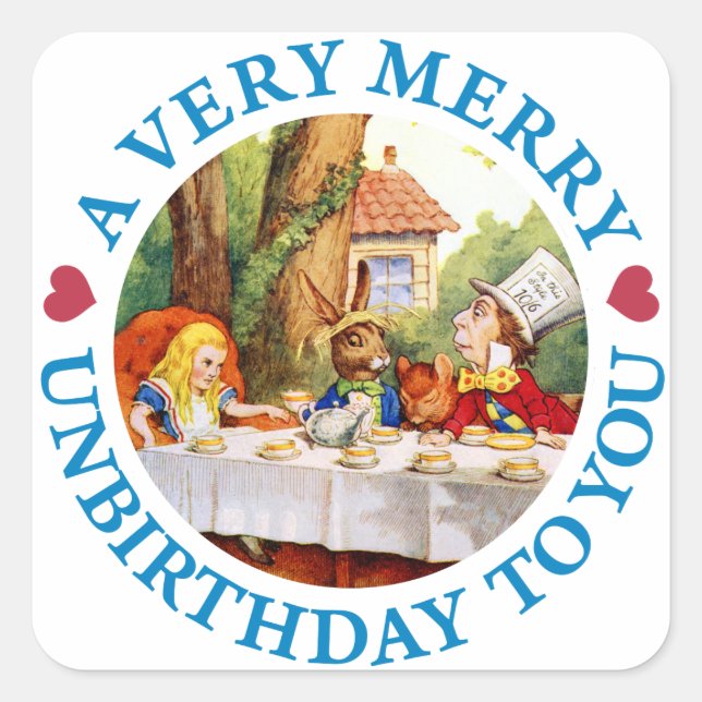 Mad Hatter Wishes Alice a Very Merry Unbirthday Square Sticker (Front)