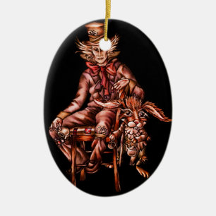 Mad Hatter with March Hare Drawing Ceramic Ornament