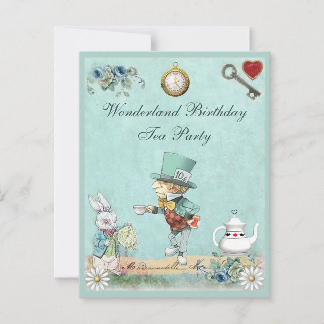 Mad Hatter Wonderland Birthday Tea Party Invitation (Front)