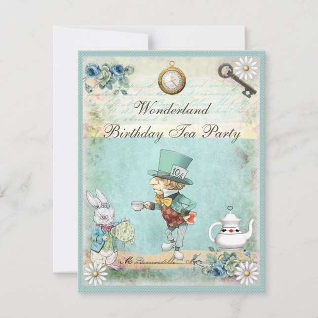 Mad Hatter Wonderland Birthday Tea Party Invitation (Front)
