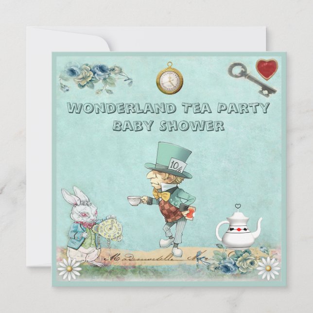 Mad Hatter Wonderland Tea Party Baby Shower Invitation (Front)