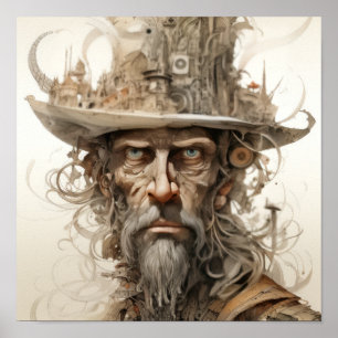 Mad Hatter's Whimsy: Portrait of the Eccentric Hat Poster