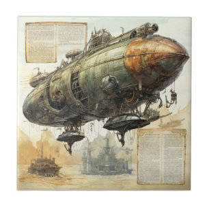 Mad Inventor Steampunk Airship Blueprint Tile
