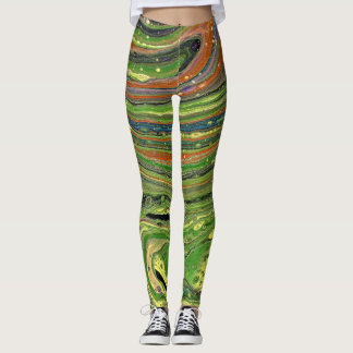 Mad Love 3 Green Striped Abstract Leggings