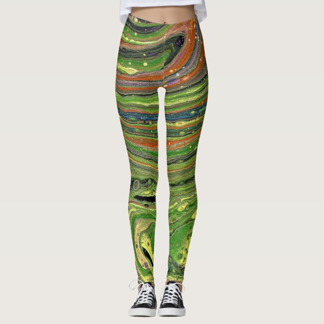 Mad Love 3 Green Striped Abstract Leggings (Front)