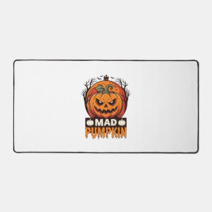 Mad Pumpkin Halloween Vintage Engraving Design_1 Desk Mat