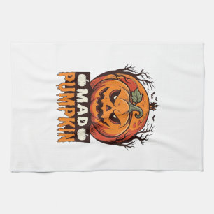Mad Pumpkin Halloween Vintage Engraving Design_1 Kitchen Towel