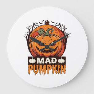 Mad Pumpkin Halloween Vintage Engraving Design_1 Large Clock