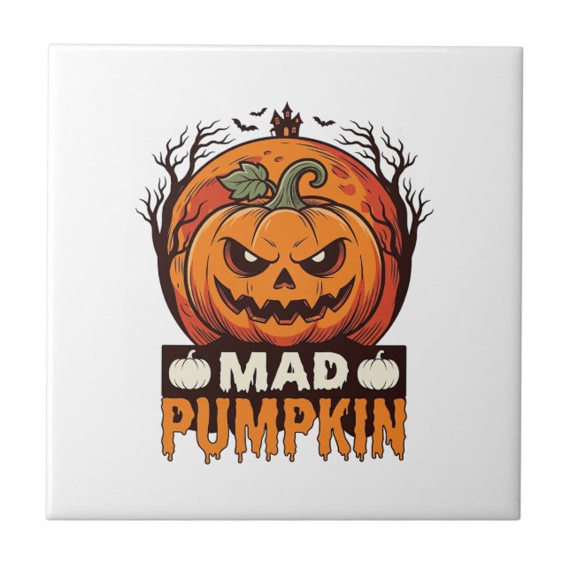 Mad Pumpkin Halloween Vintage Engraving Design_1 Tile (Front)