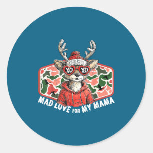 Mad Retro Love For My Mama Camo Deer Hunting Valen Classic Round Sticker